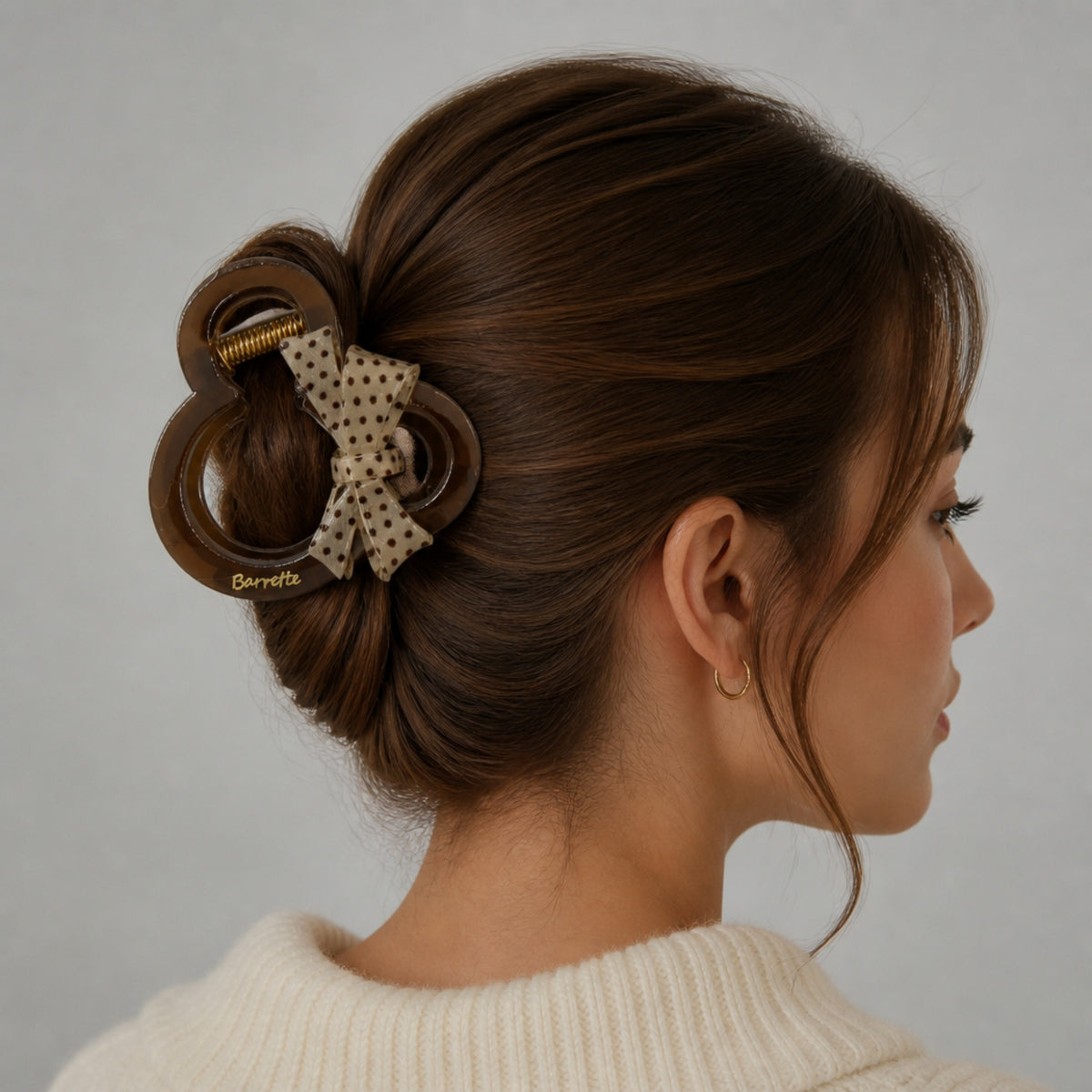 Amber Polka Dot Fabric Bow Acetate Claw Clip