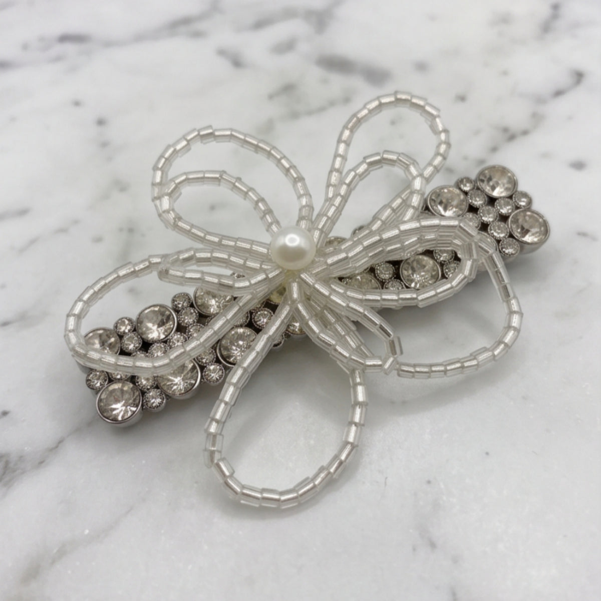 Beaded Floral Pearl Rhinestone Alligator Hair Clip