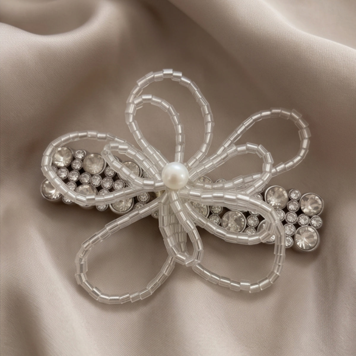 Beaded Floral Pearl Rhinestone Alligator Hair Clip