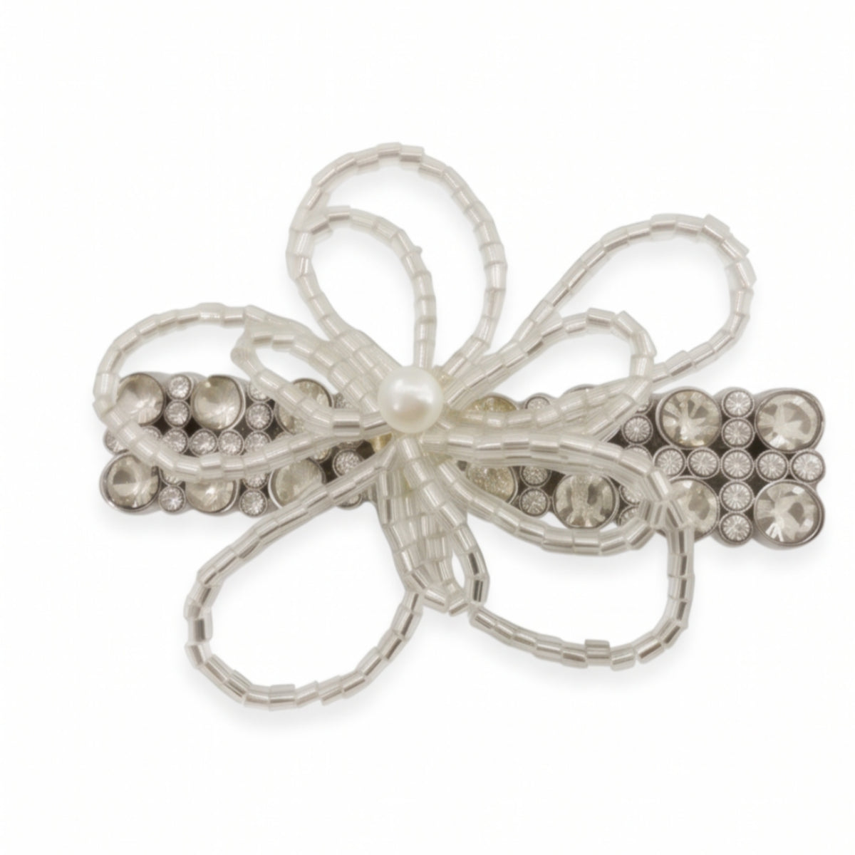 Beaded Floral Pearl Rhinestone Alligator Hair Clip
