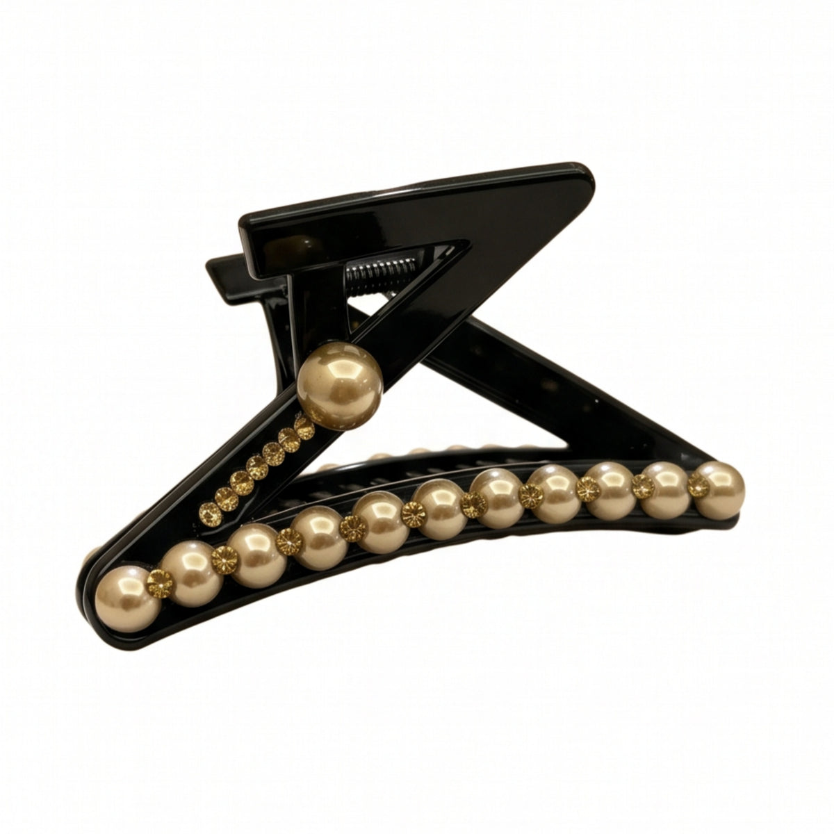 Black Champagne Pearl Rhinestone Acrylic Claw Clip