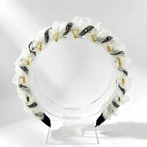 Black & White Ruffle Rhinestone Non-Slip Headband