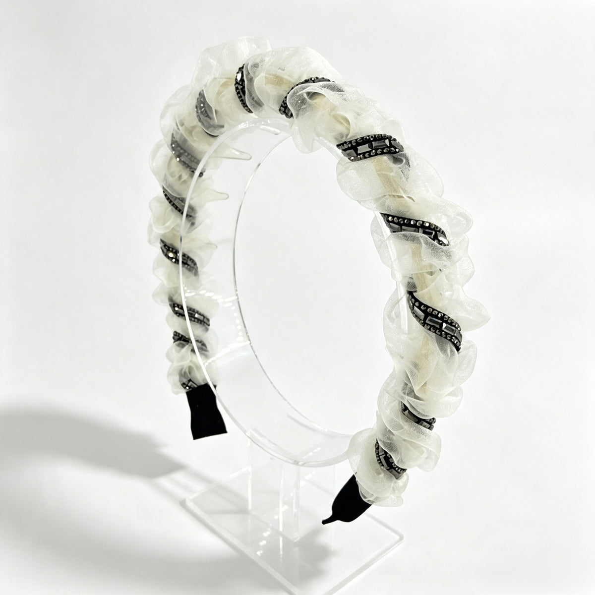 Black & White Ruffle Rhinestone Non-Slip Headband