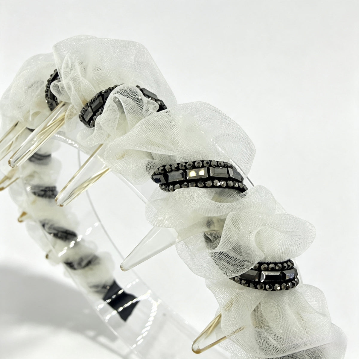 Black & White Ruffle Rhinestone Non-Slip Headband