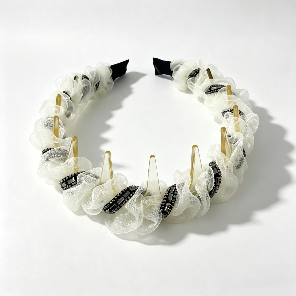 Black & White Ruffle Rhinestone Non-Slip Headband