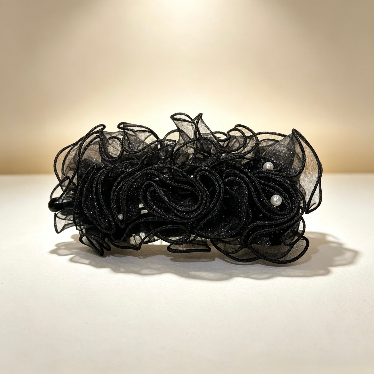 Black Pearl Pleated Mesh Banana Hair Clip