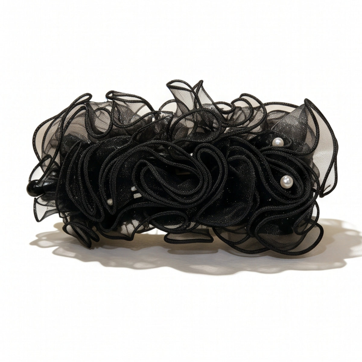 Black Pearl Pleated Mesh Banana Hair Clip