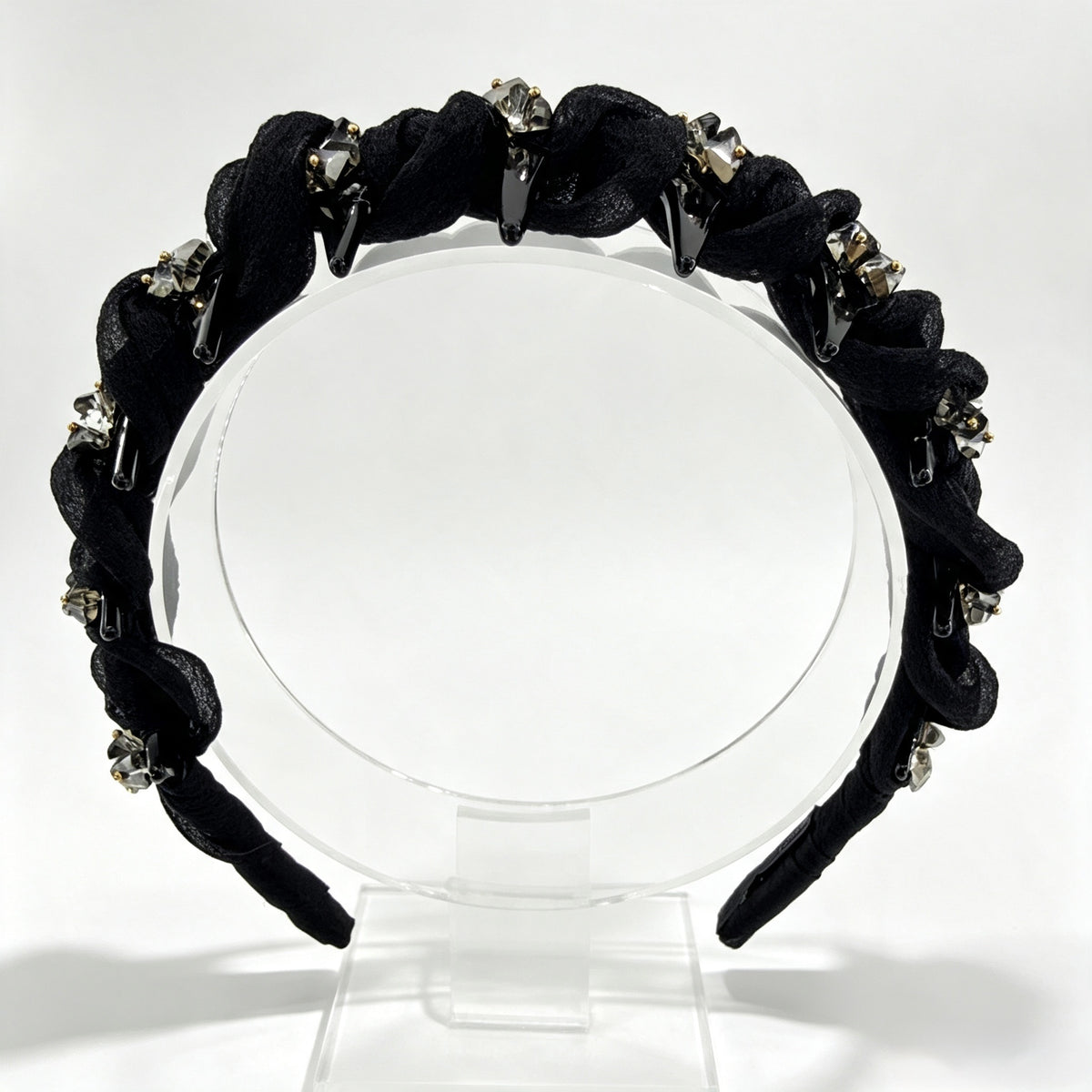 Black Pleated Square Rhinestone Non-Slip Headband