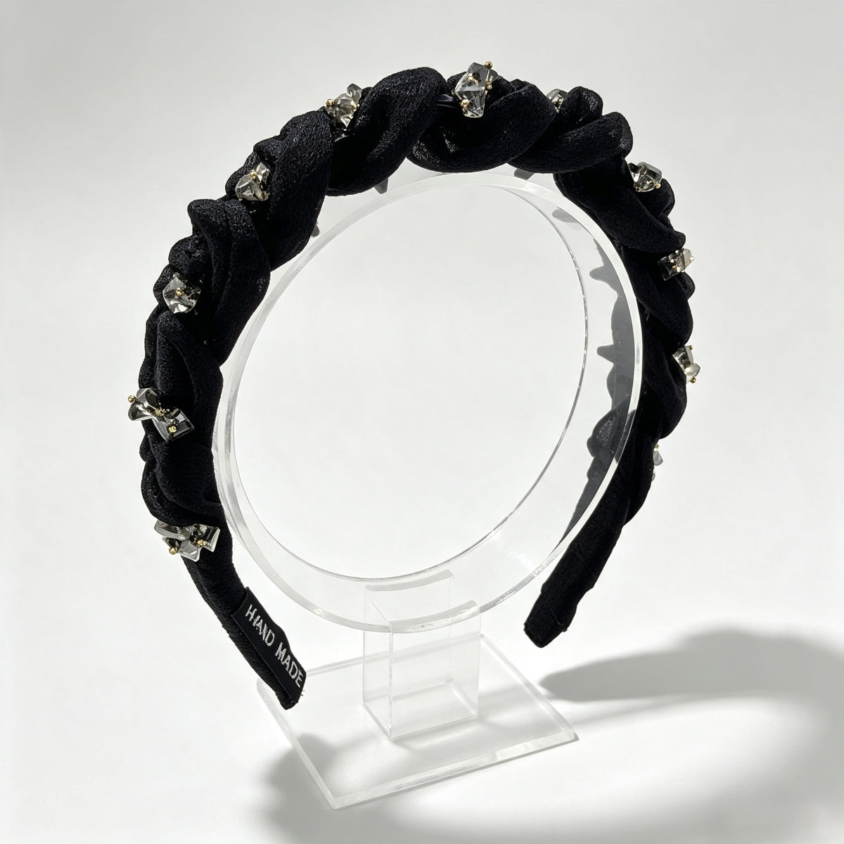 Black Pleated Square Rhinestone Non-Slip Headband