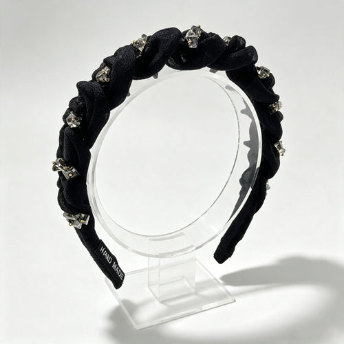 Black Pleated Square Rhinestone Non-Slip Headband