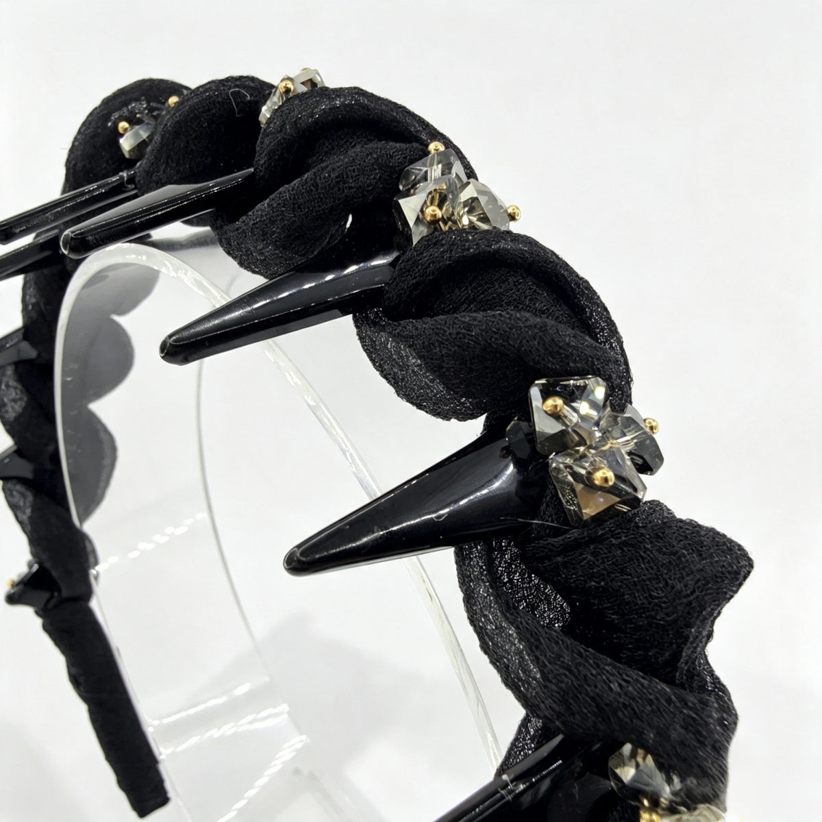 Black Pleated Square Rhinestone Non-Slip Headband