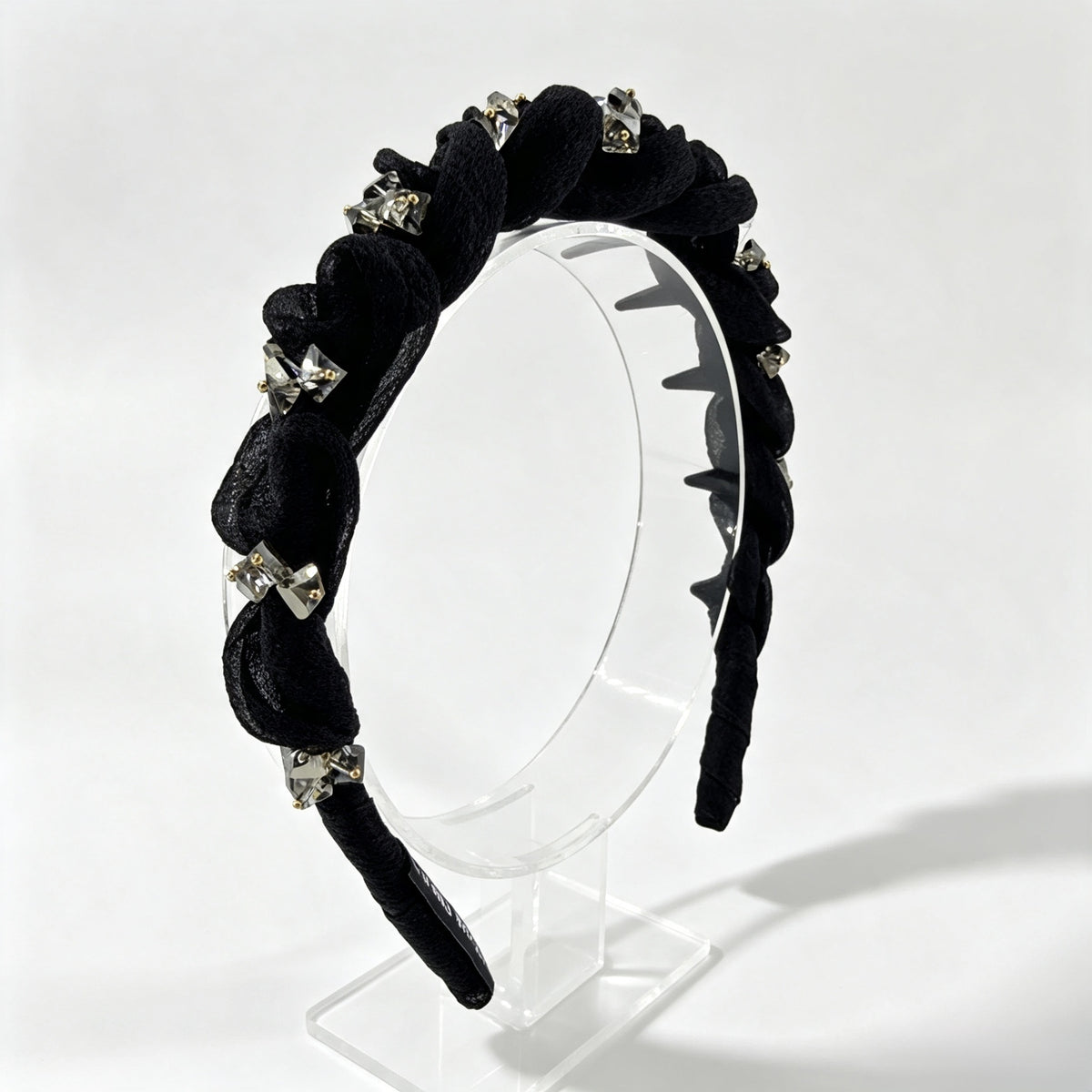 Black Pleated Square Rhinestone Non-Slip Headband