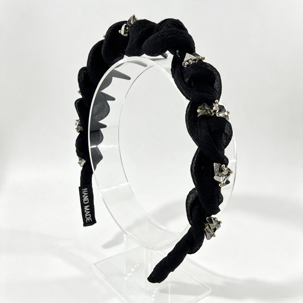Black Pleated Square Rhinestone Non-Slip Headband