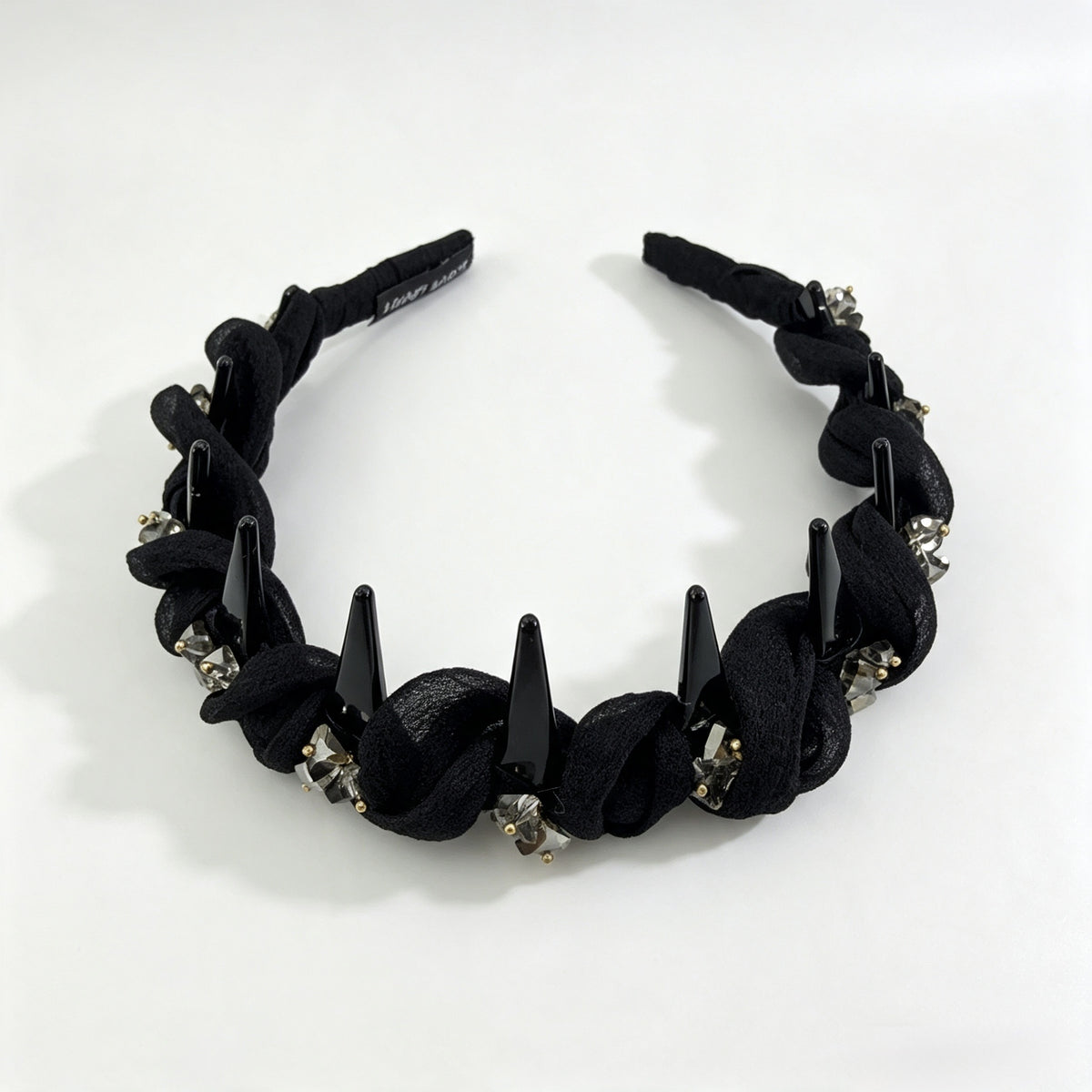 Black Pleated Square Rhinestone Non-Slip Headband