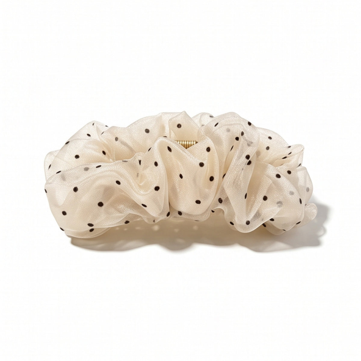 Black and white polka-dot mesh banana hair clip-01