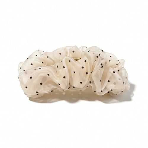 Black and white polka-dot mesh banana hair clip-01