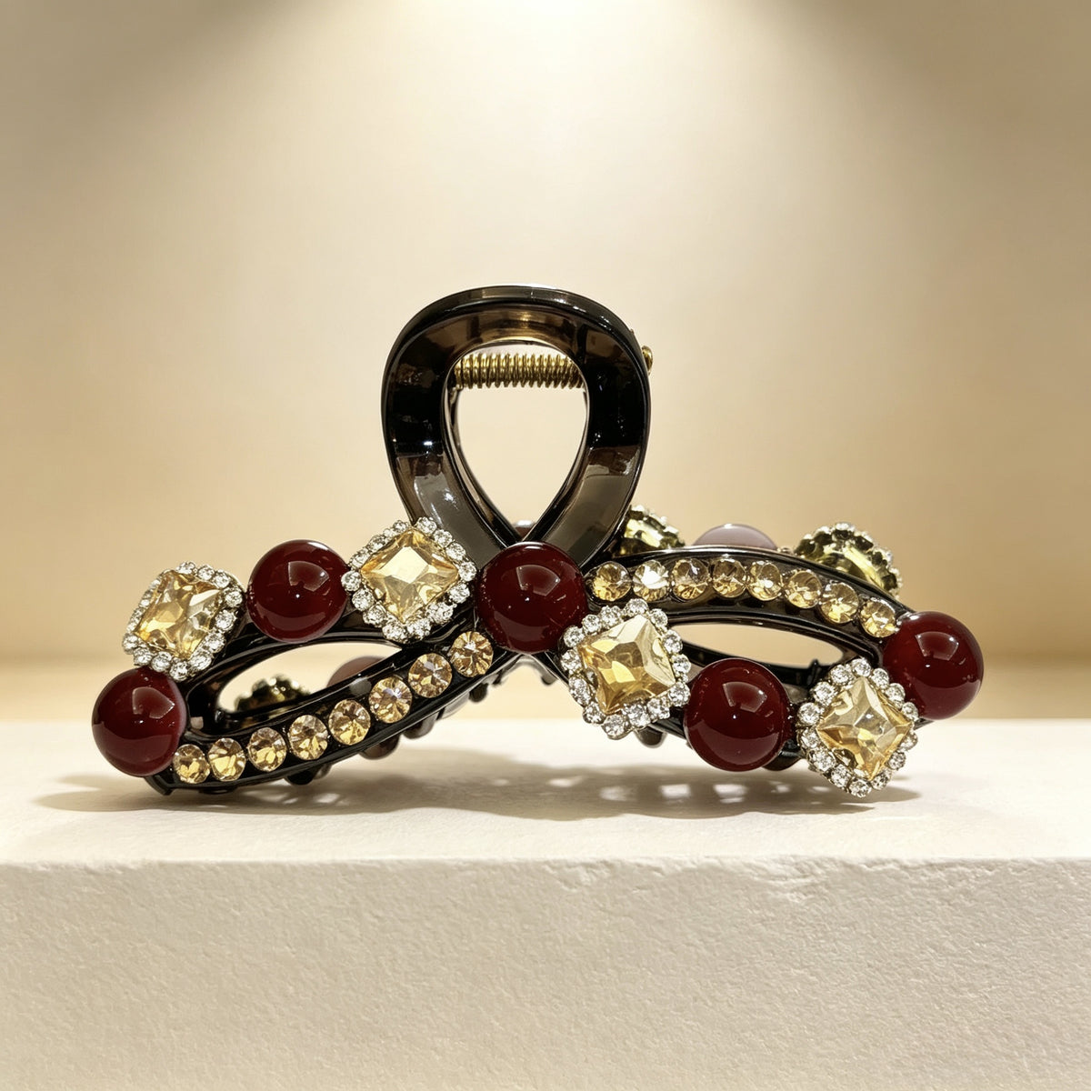 Black Wine Red Bead Rhinestone Acrylic Claw Clip
