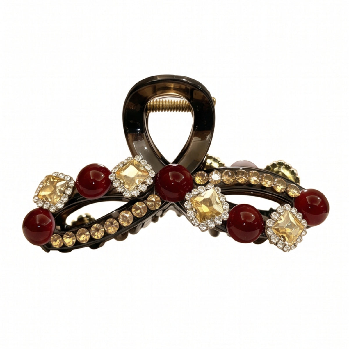 Black Wine Red Bead Rhinestone Acrylic Claw Clip