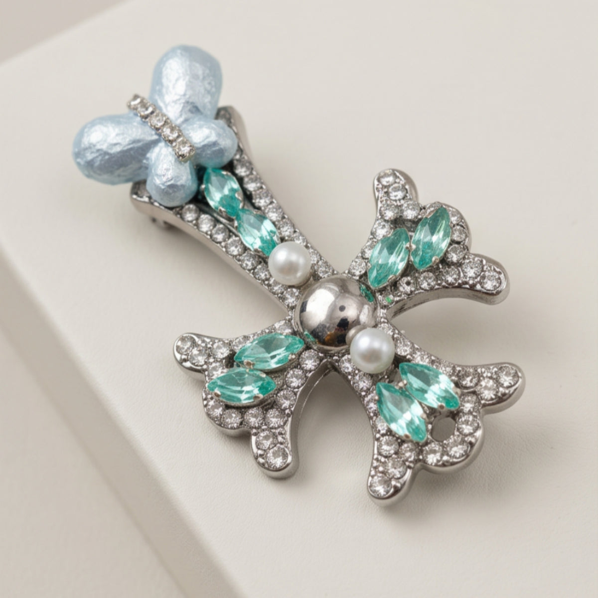 Blue Butterfly Cross Rhinestone Alligator Hair Clip