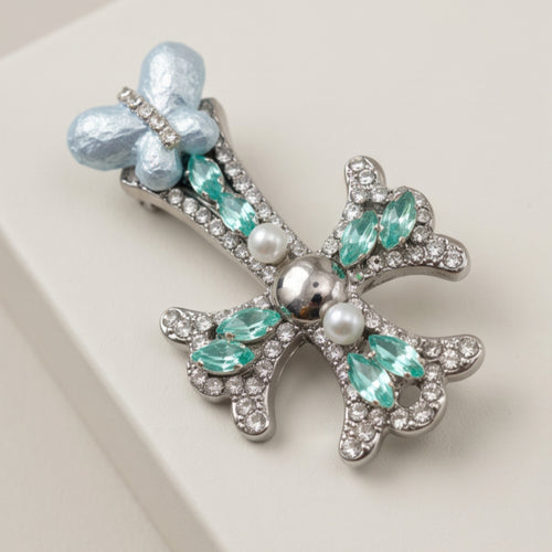 Blue Butterfly Cross Rhinestone Alligator Hair Clip
