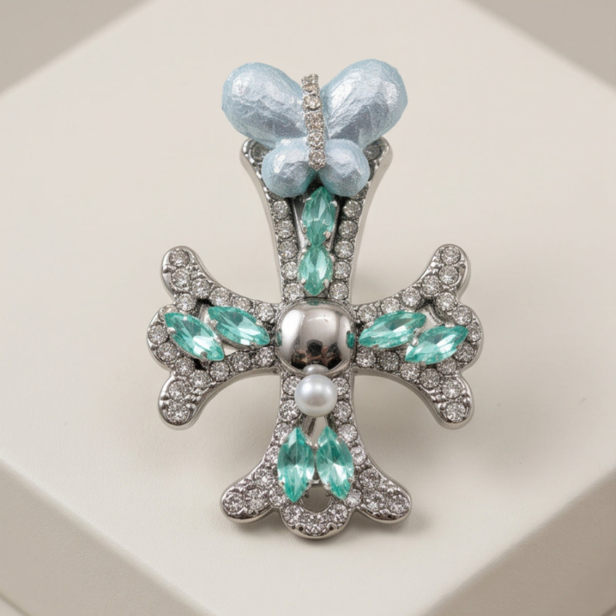 Blue Butterfly Cross Rhinestone Alligator Hair Clip