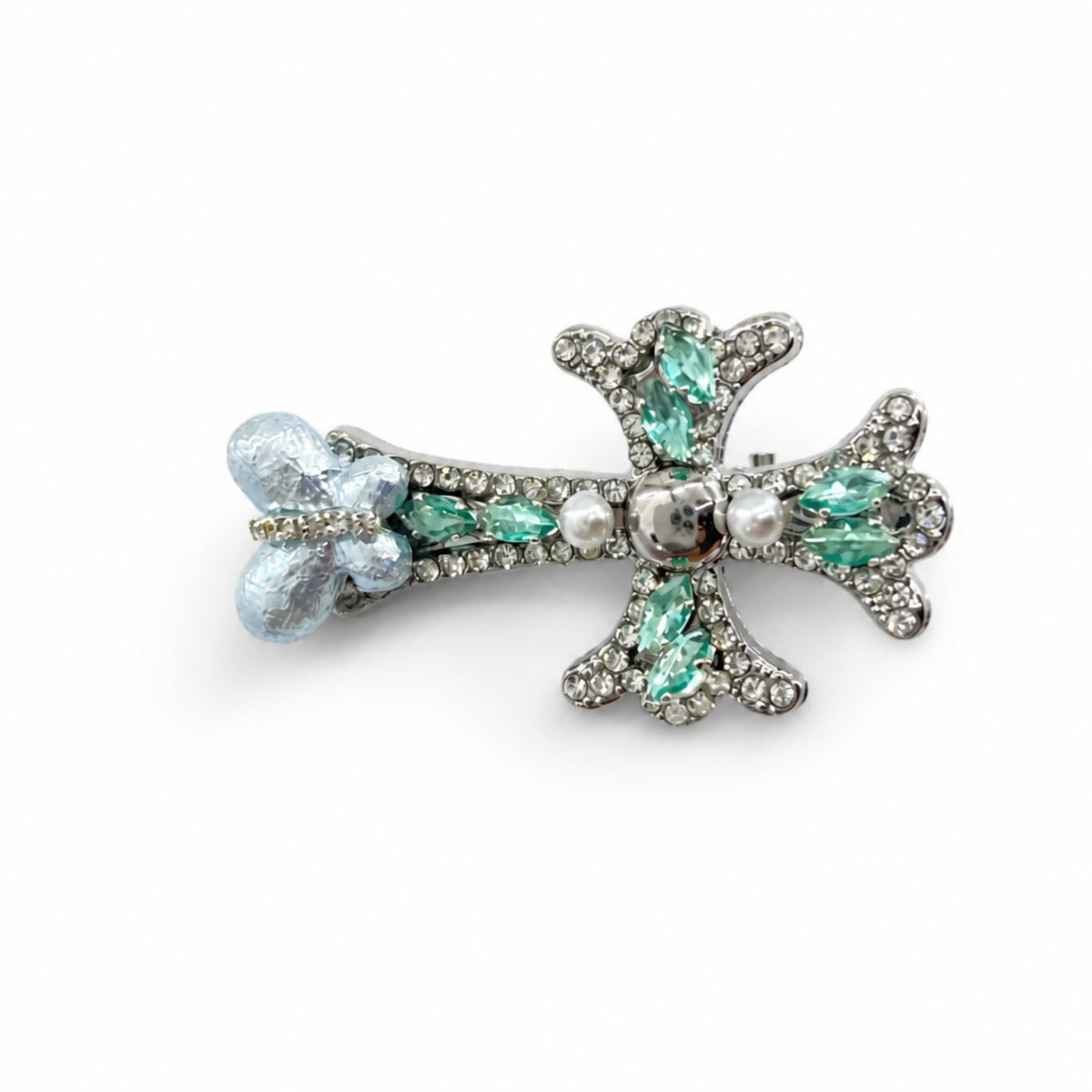 Blue Butterfly Cross Rhinestone Alligator Hair Clip