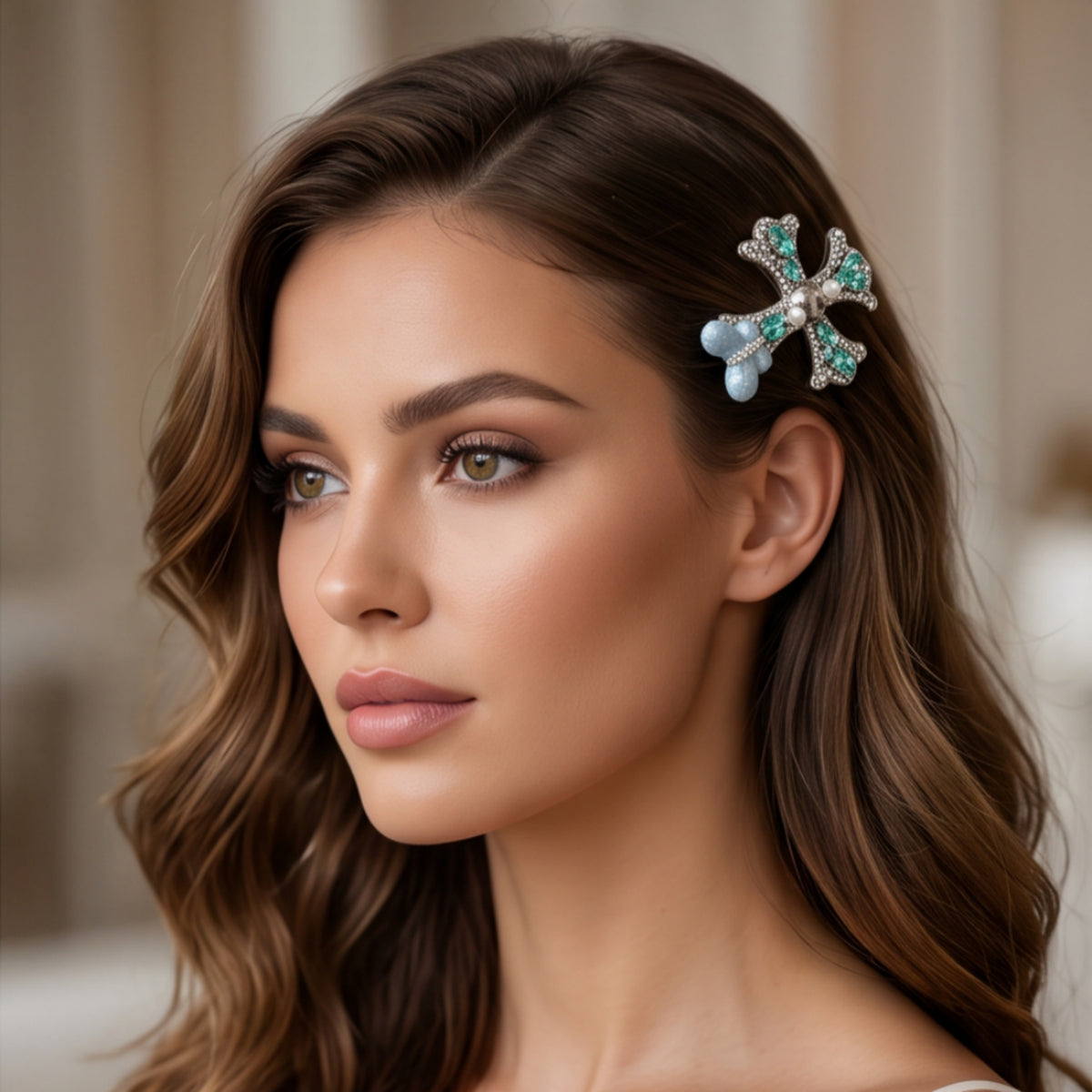 Blue Butterfly Cross Rhinestone Alligator Hair Clip