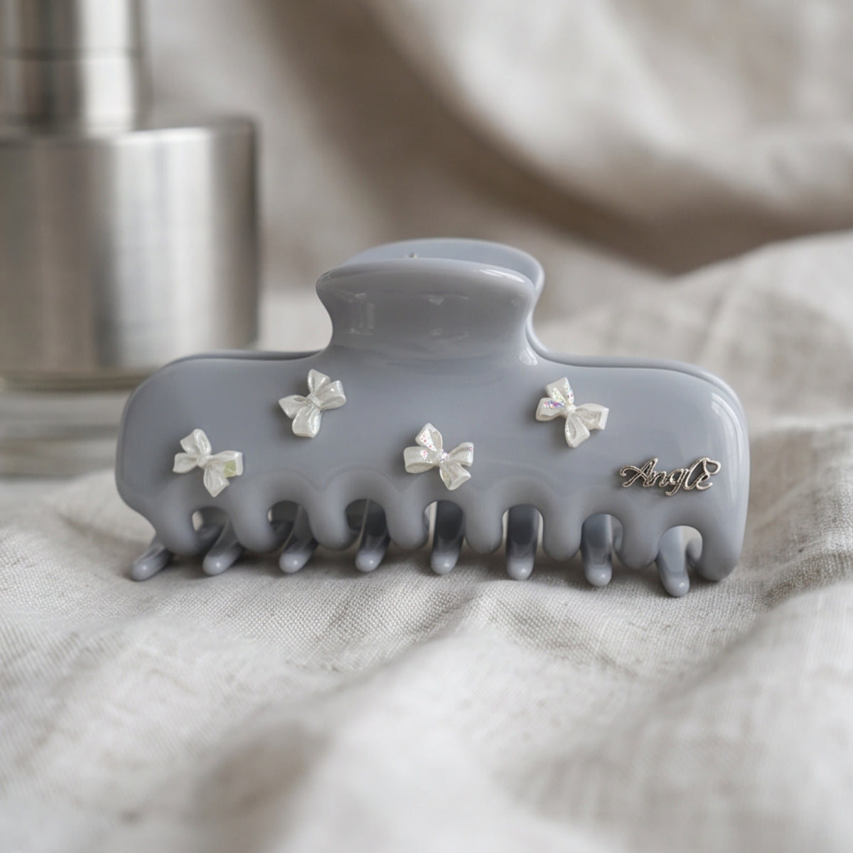 Blue-Gray Pearl Butterfly Bow Acetate Claw Clip