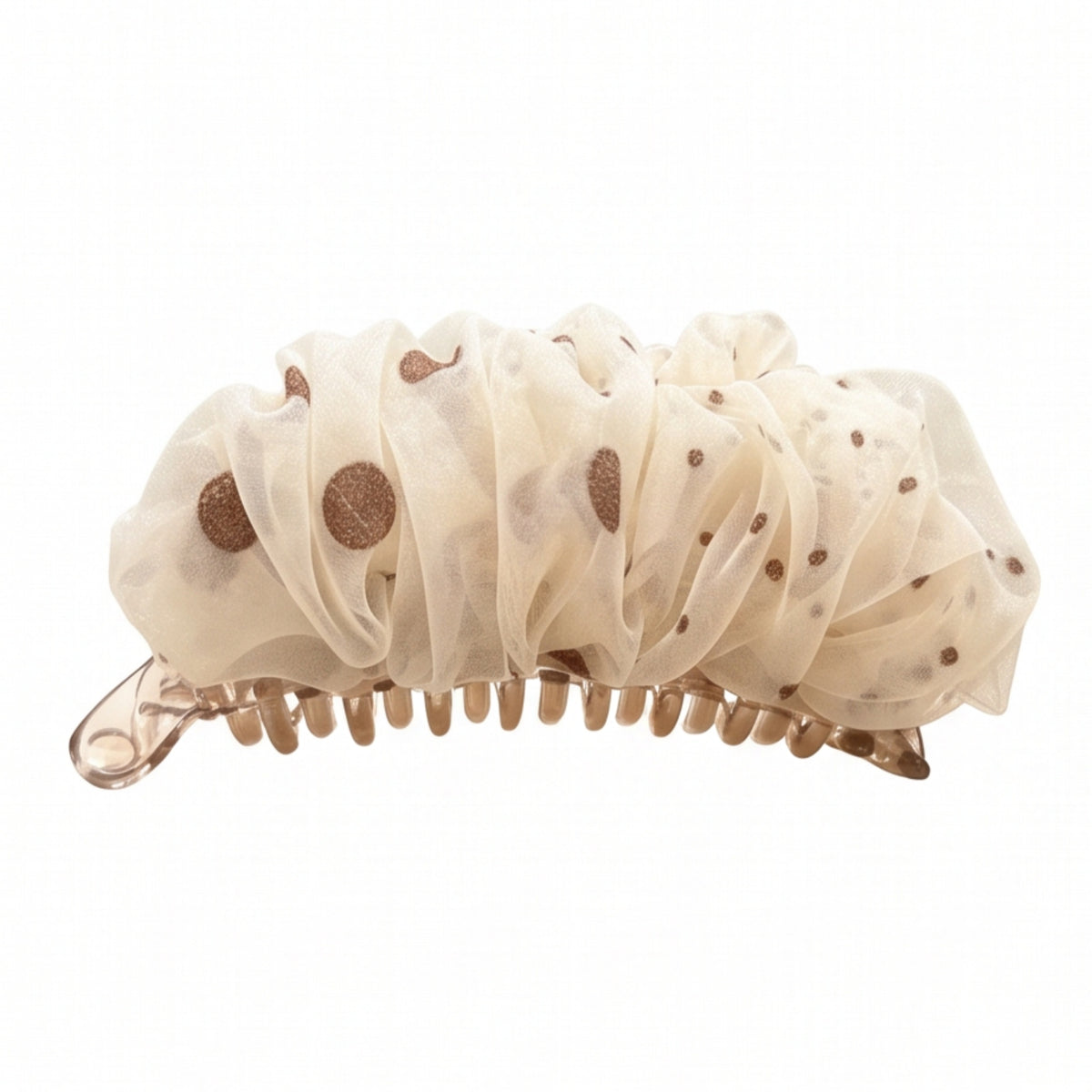 Bronze glitter polka dot mesh banana hair clip on a white background
