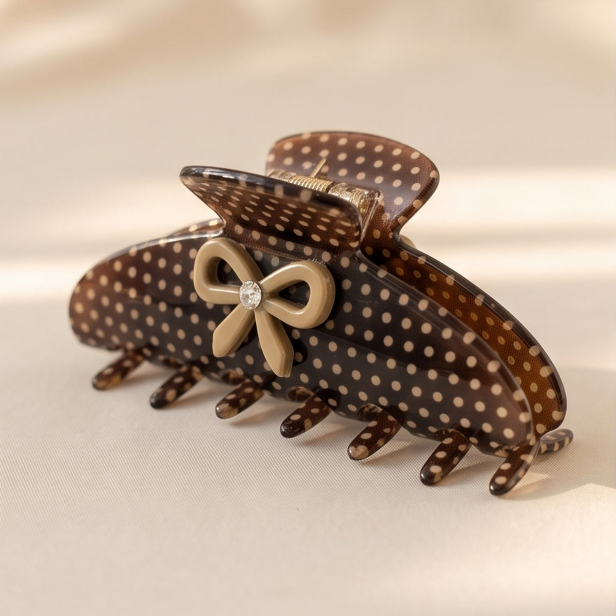 Brown Polka Dot Bow Acetate Claw Clip