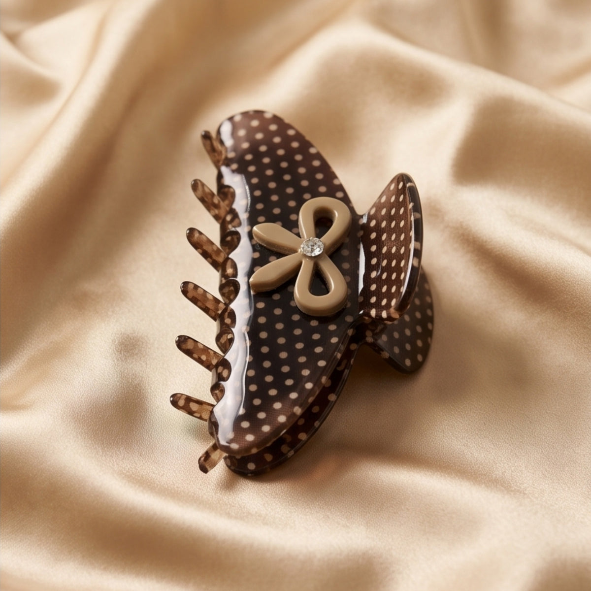 Brown Polka Dot Bow Acetate Claw Clip
