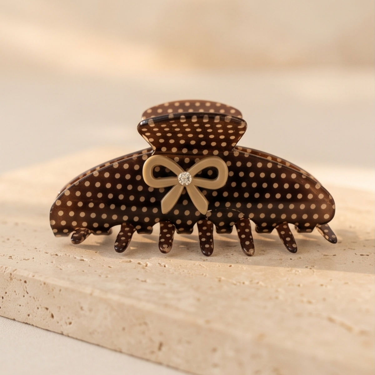 Brown Polka Dot Bow Acetate Claw Clip
