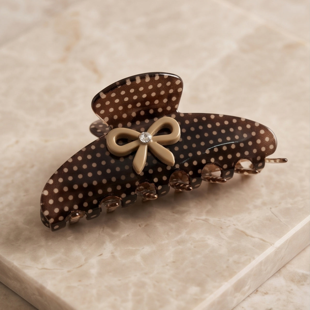 Brown Polka Dot Bow Acetate Claw Clip