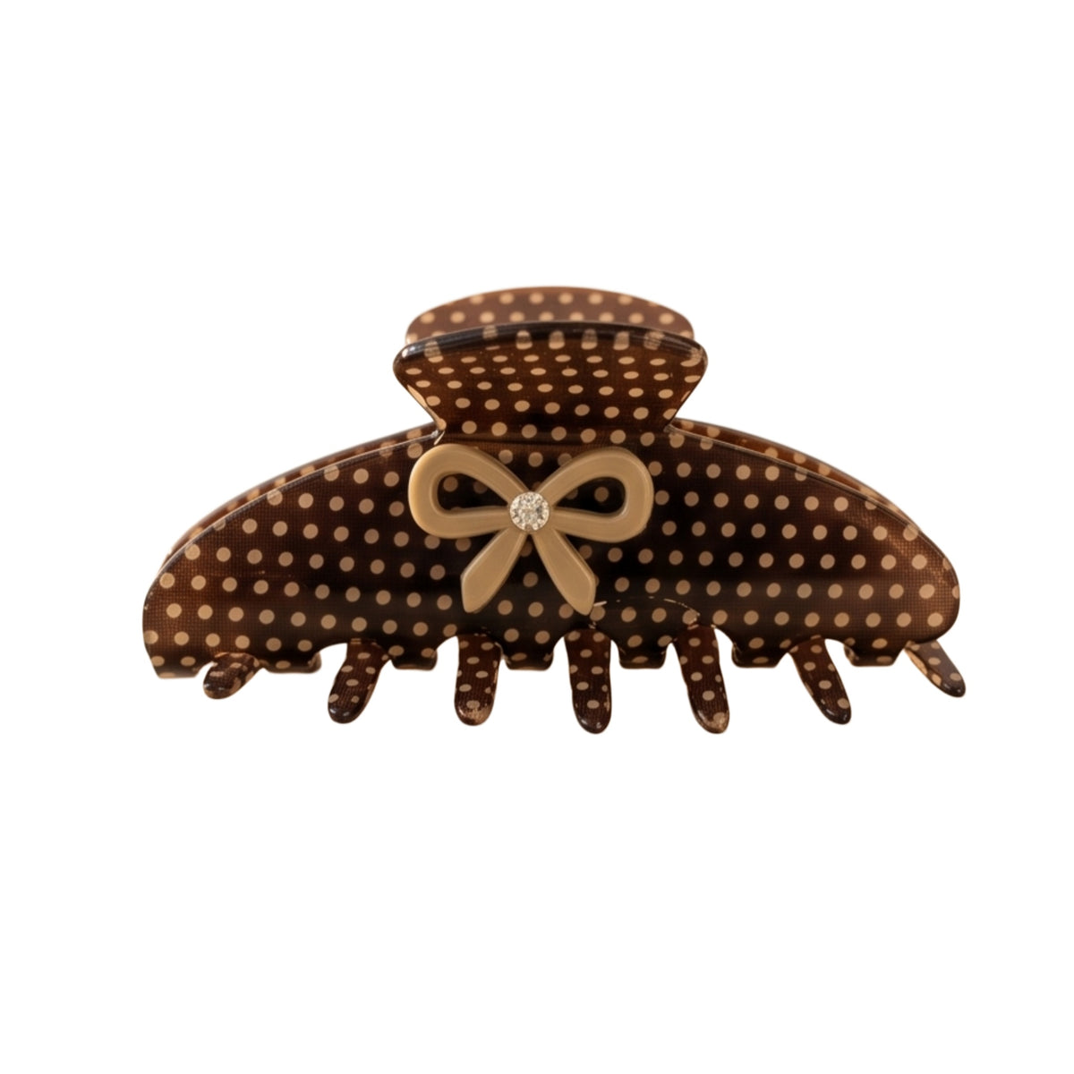 Brown Polka Dot Bow Acetate Claw Clip
