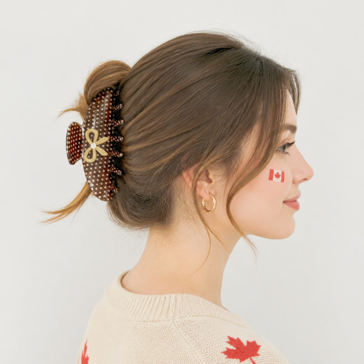 Brown Polka Dot Bow Acetate Claw Clip