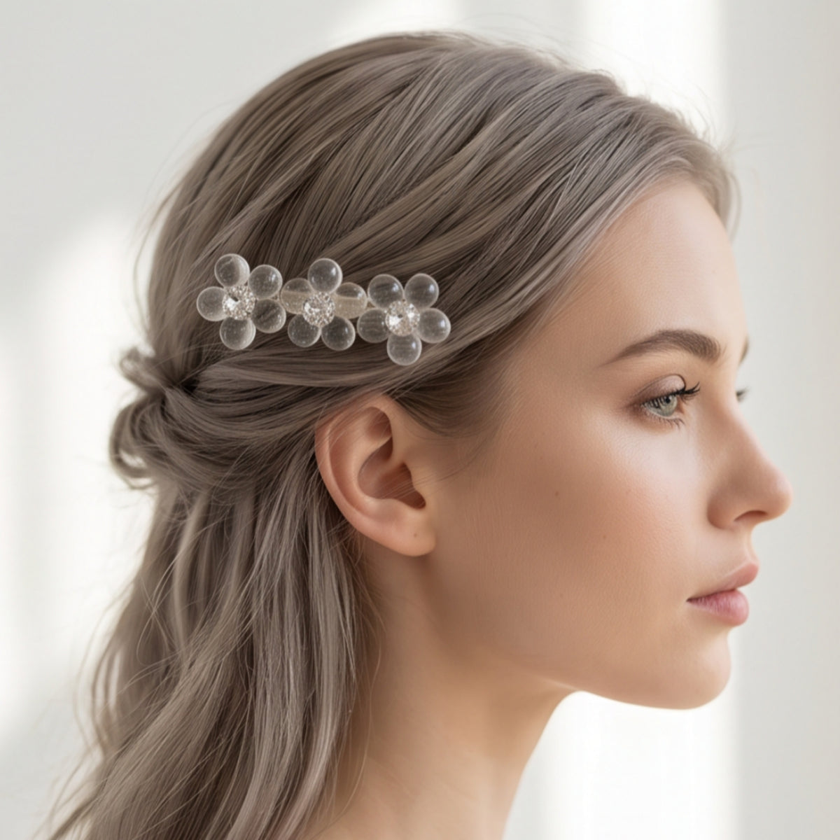 Clear Floral Alligator Hair Clip