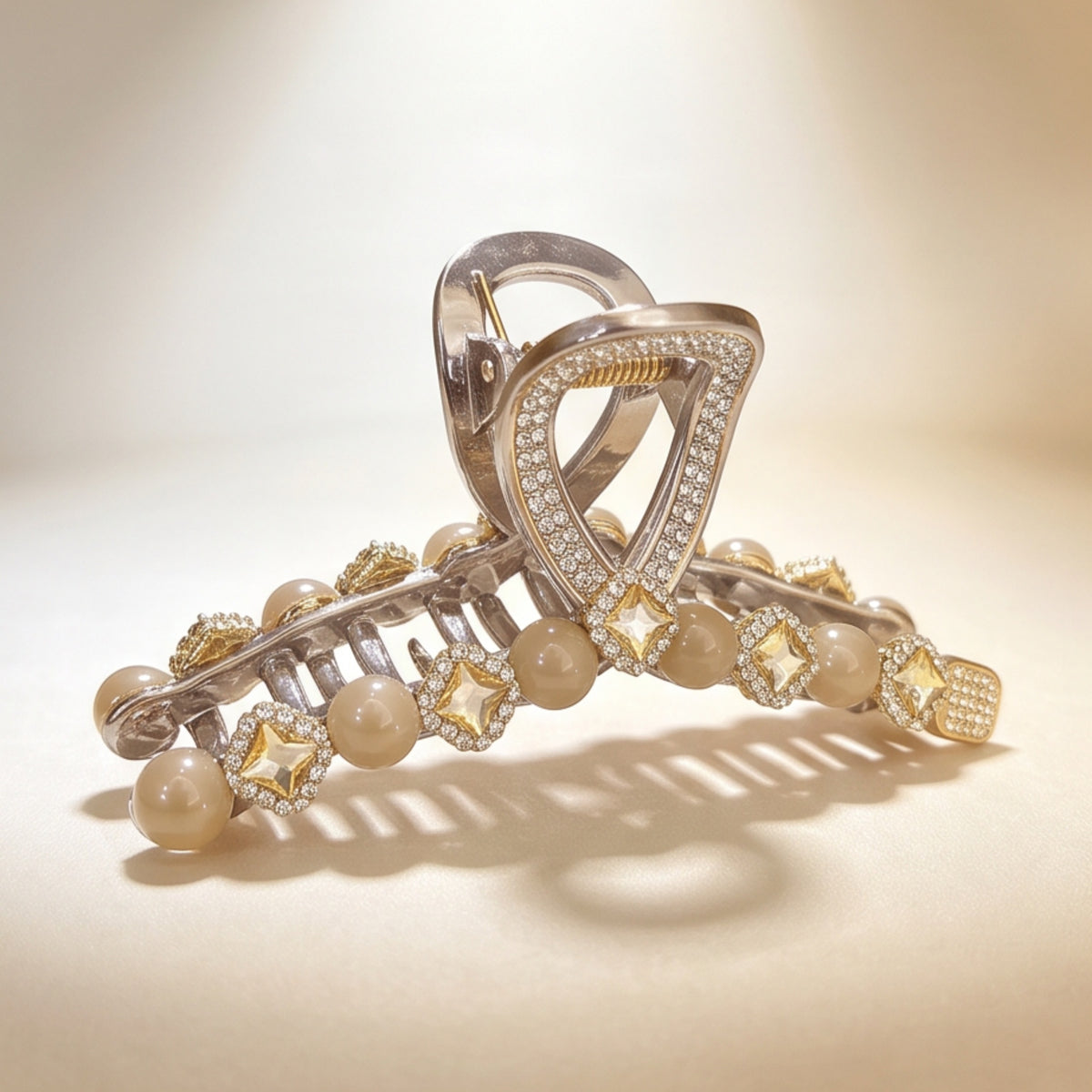 Clear Milky White Pearl Rhinestone Acrylic Claw Clip