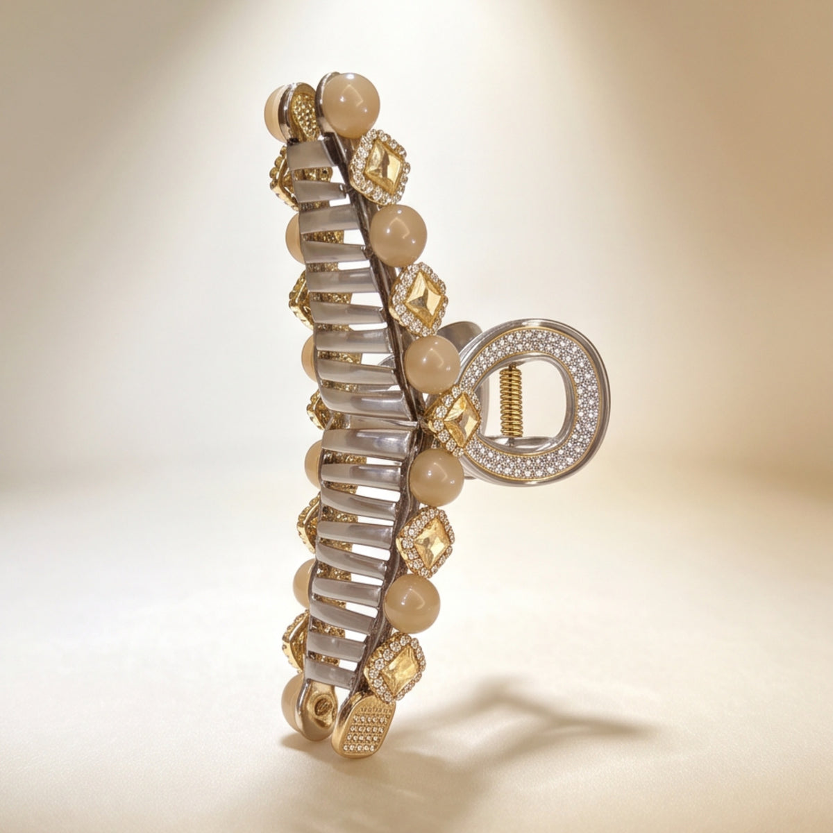 Clear Milky White Pearl Rhinestone Acrylic Claw Clip