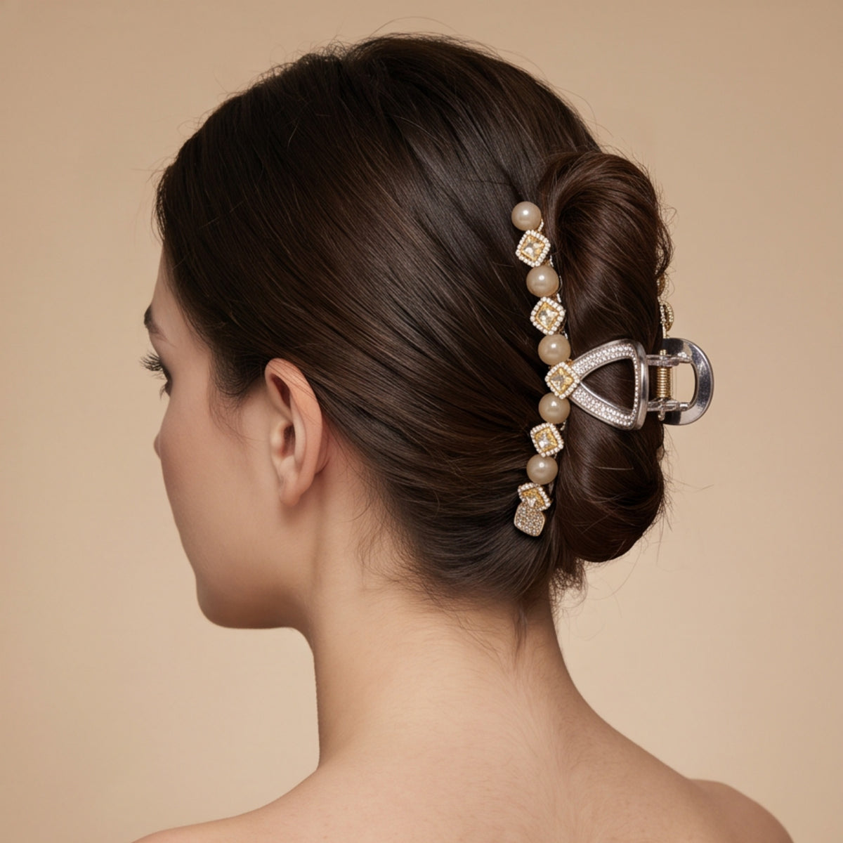 Clear Milky White Pearl Rhinestone Acrylic Claw Clip