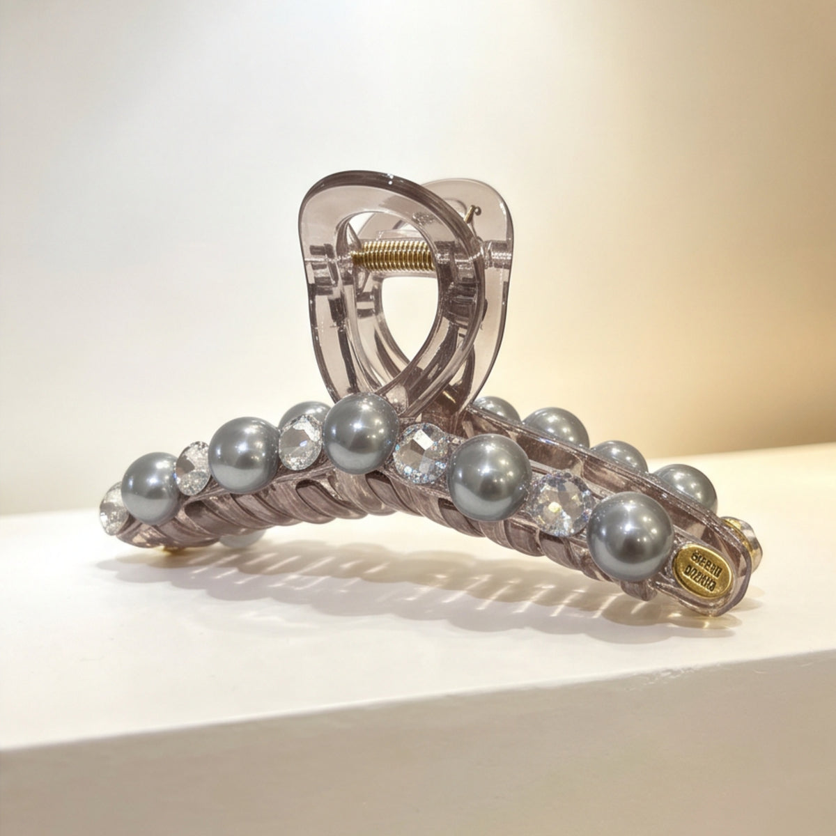 Clear Smoky Pearl Rhinestone Acrylic Claw Clip