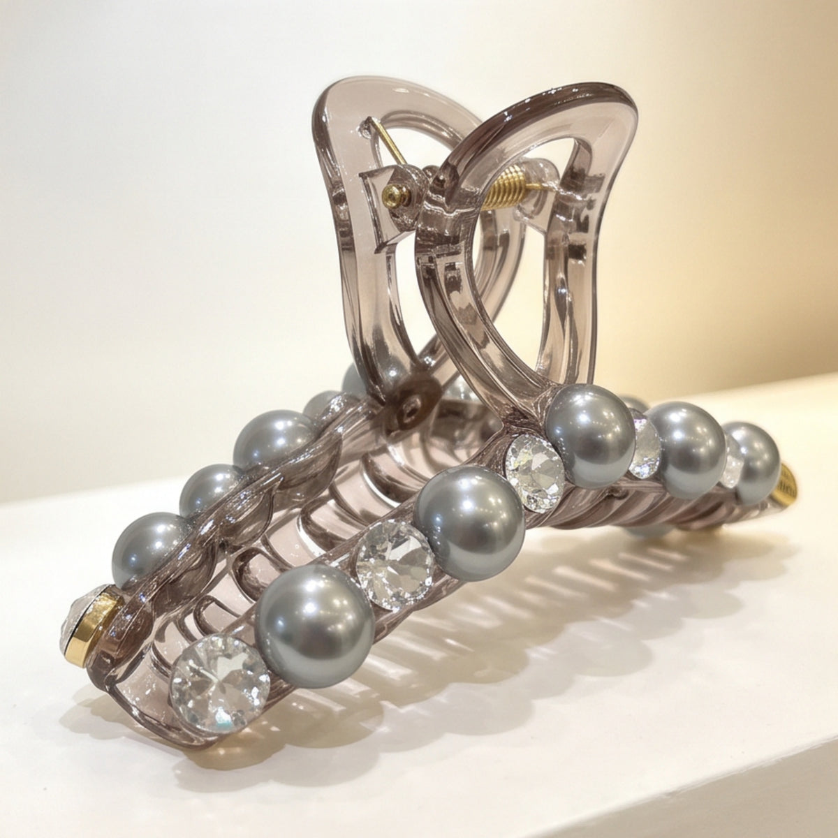 Clear Smoky Pearl Rhinestone Acrylic Claw Clip