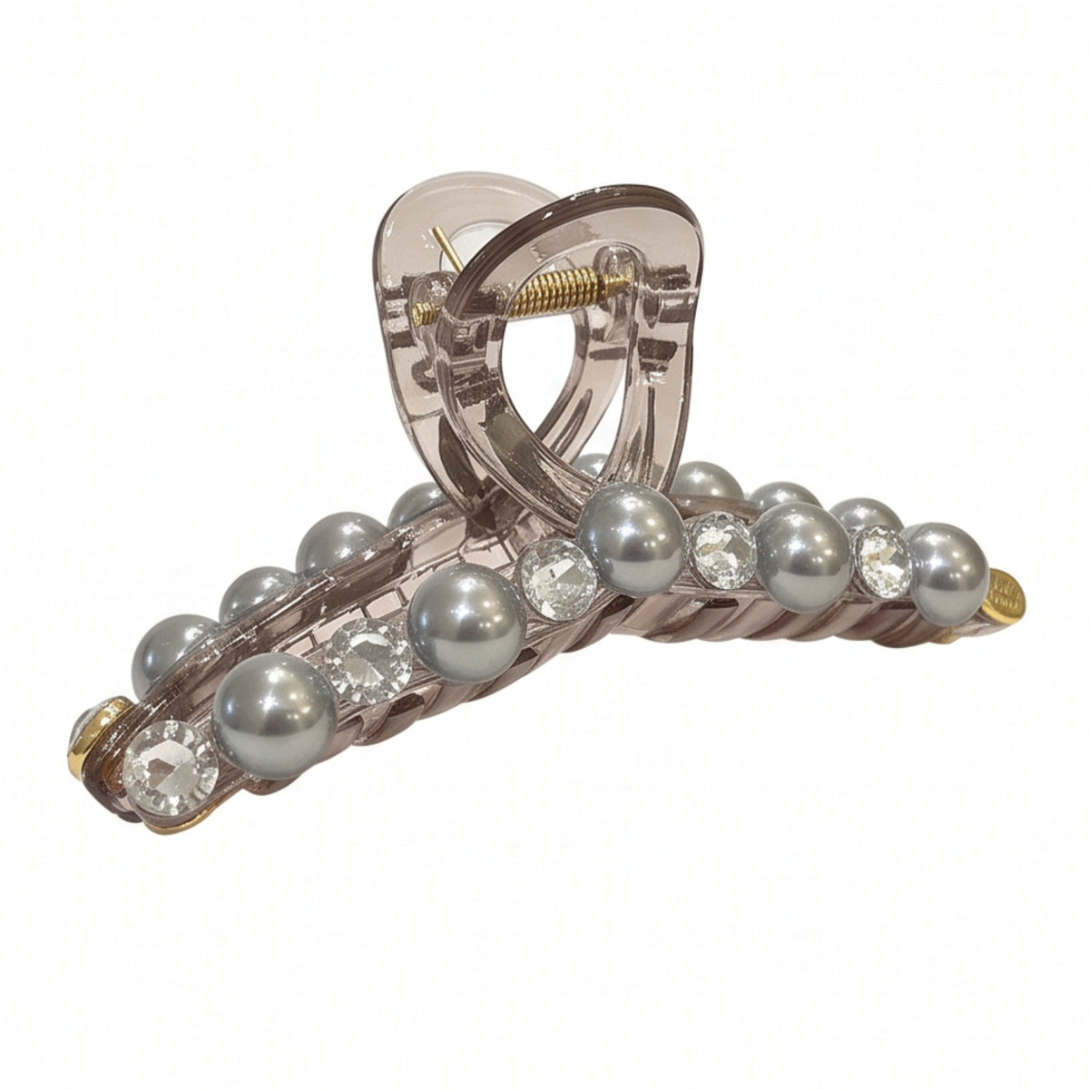 Clear Smoky Pearl Rhinestone Acrylic Claw Clip