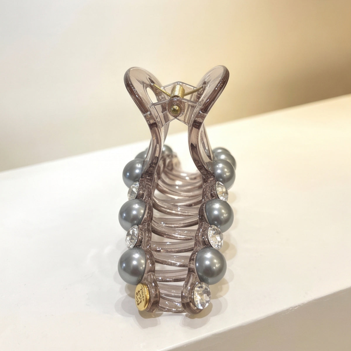 Clear Smoky Pearl Rhinestone Acrylic Claw Clip