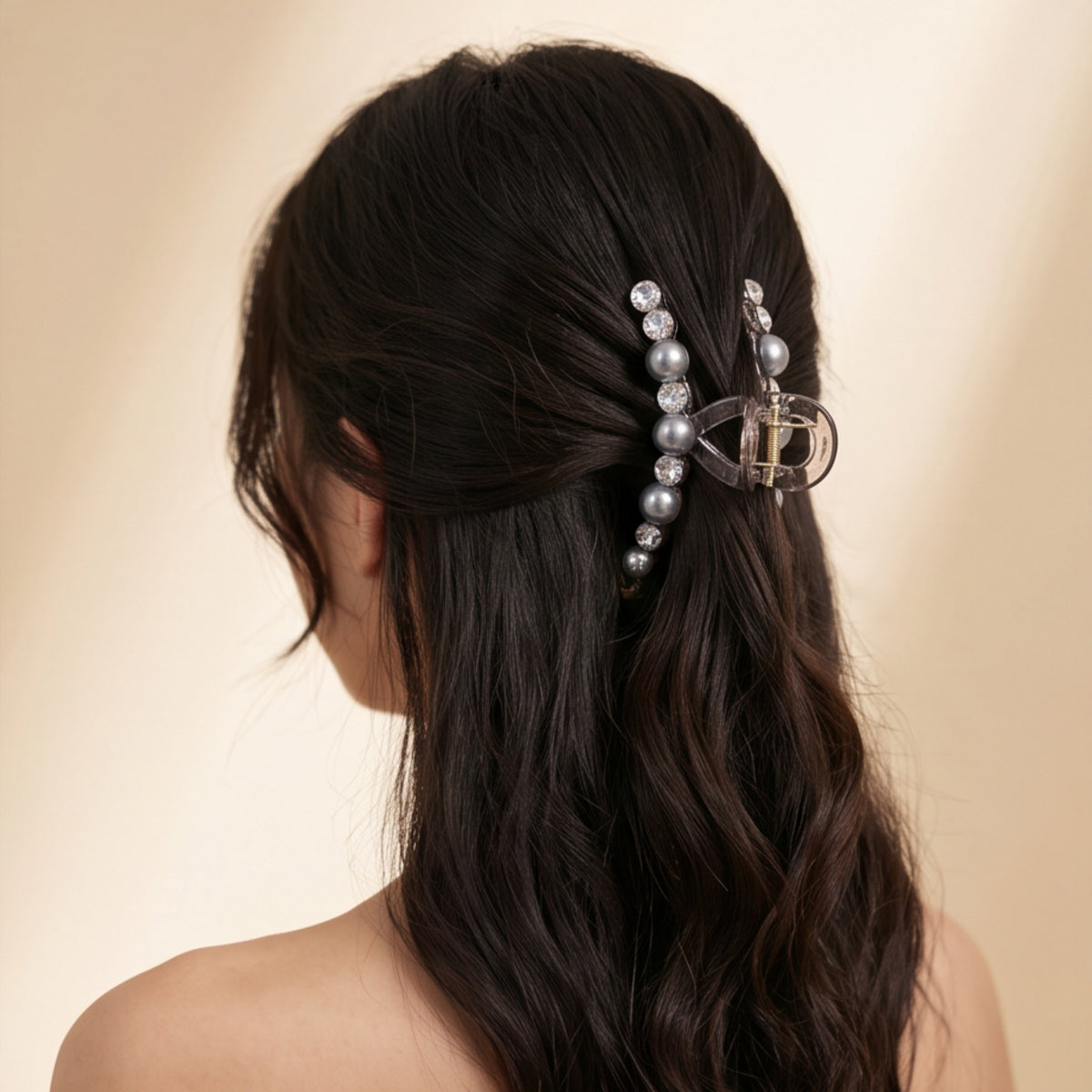 Clear Smoky Pearl Rhinestone Acrylic Claw Clip