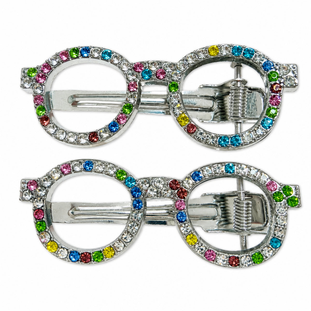 Colorful Rhinestone Glasses Alligator Hair Clips - Set of 2