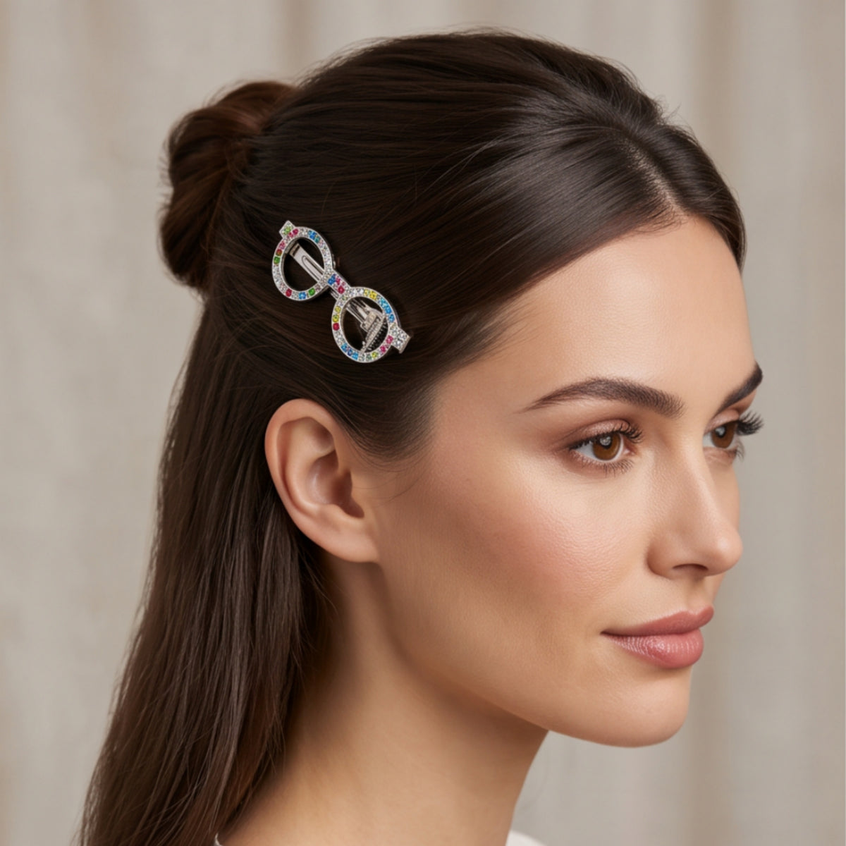 Colorful Rhinestone Glasses Alligator Hair Clips - Set of 2