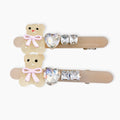 Cream Teddy Bear Heart Rhinestone Alligator Hair Clips - Set of 2