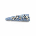 Denim-Look Rhinestone Bow & Letter Snap Hair Clip