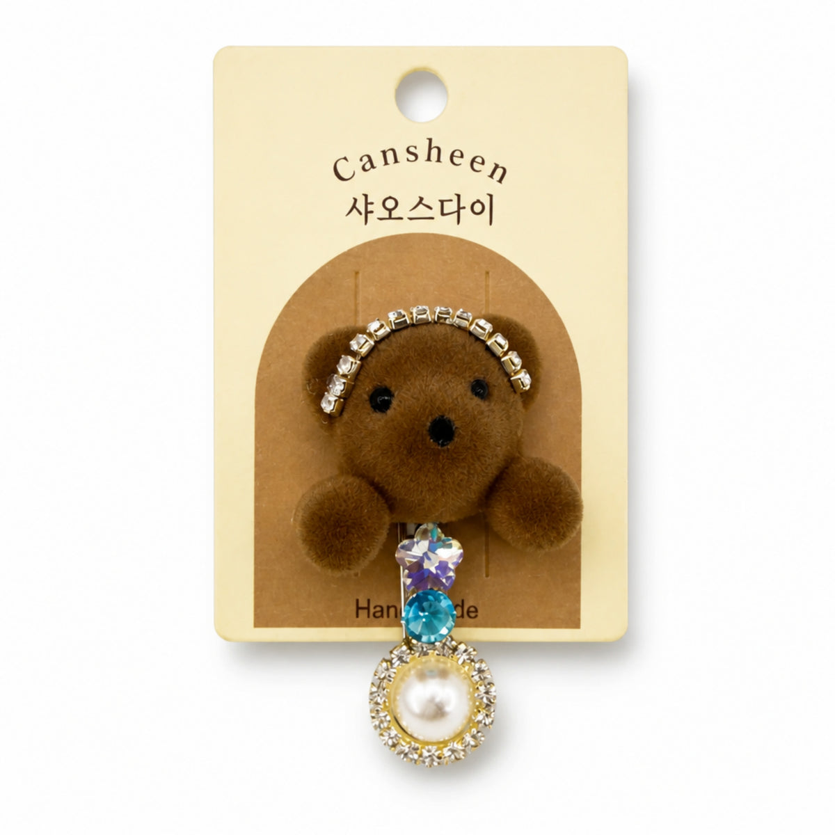 Flocked Teddy Bear Rhinestone Alligator Hair Clip