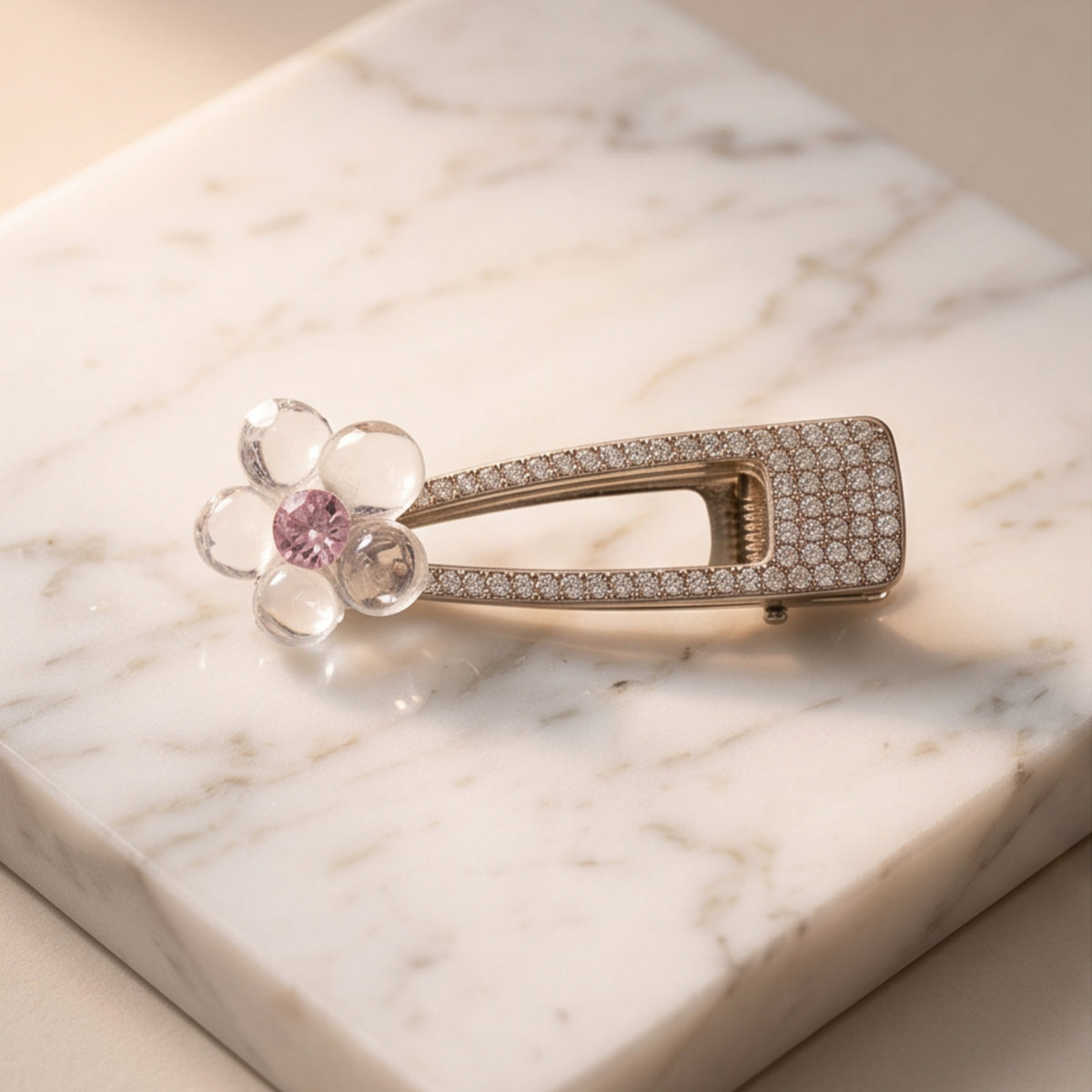 Floral Rhinestone Alligator Hair Clips - Set of 2